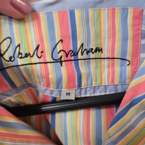 Robert Graham Mens Long Sleeve Button Up Shirt Medium Pastel Rainbow Stripes - Picture 4 of 5